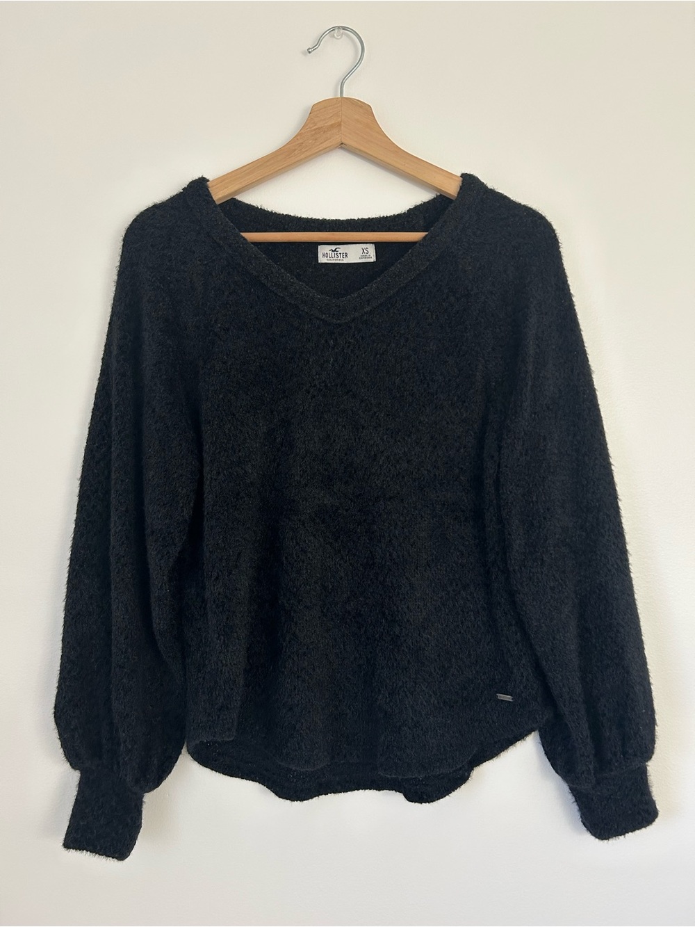 Hollister Black V-Neck Fuzzy Sweater